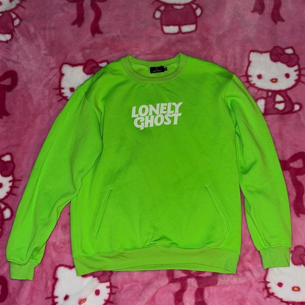 Lonely Ghost neon green and white oversized sweatshirt size medium
